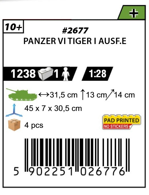 COBI 2677 - PANZER VI TIGER I AUSF. E (PRE-COMMANDE)